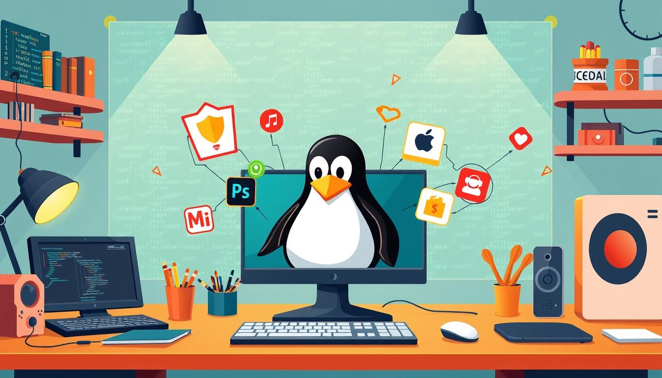 a computer screen with a penguin on it